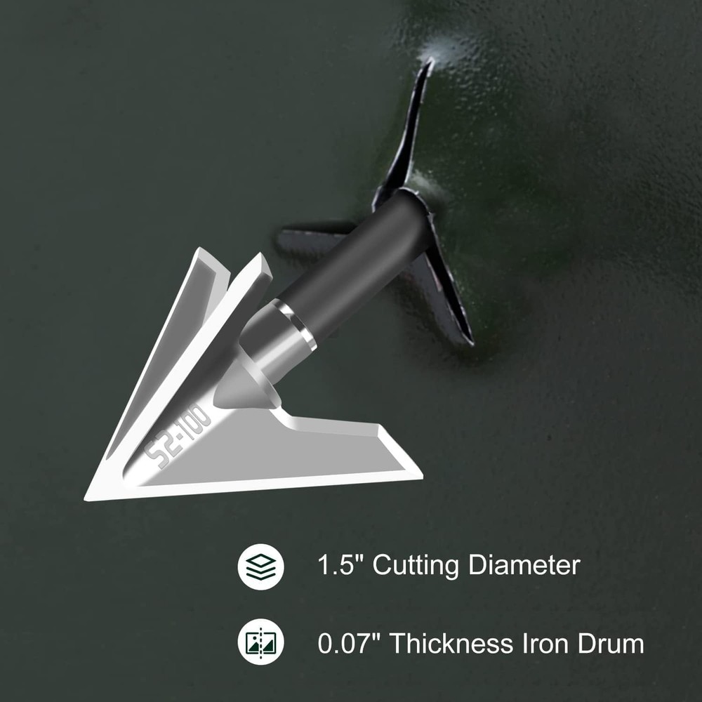 Bgary Archery Broadheads 100 Grain 6 Pack Solid 3 Blades Fixed S2-Silver 6Pcs