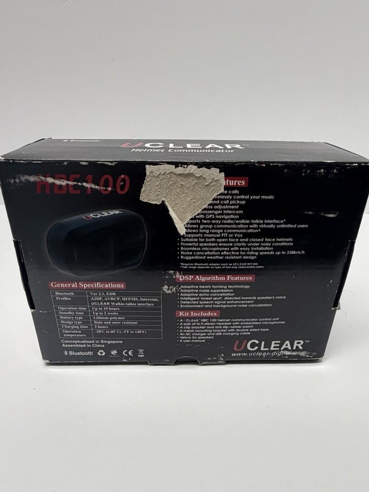 Uclear HBC100 Motorcycle Bluetooth Boomless Helmet Communicator, WORKING