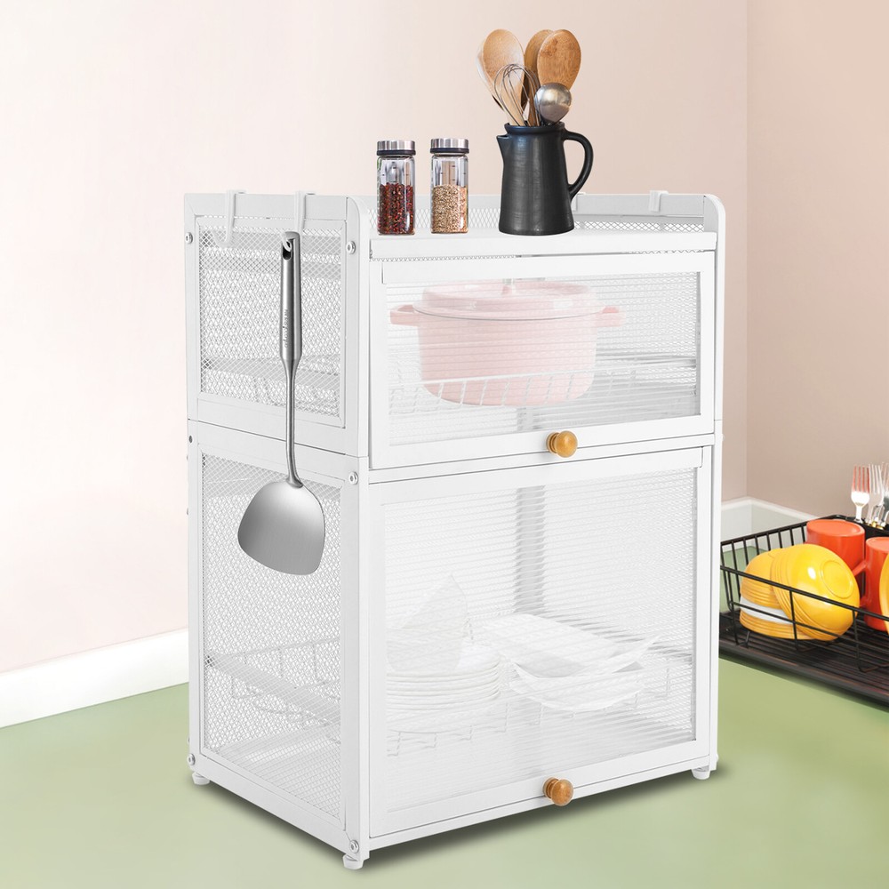 3 Tier Dish Cabinet, Tableware Holder, Dish Drying Rack, White Crockery Cupboard
