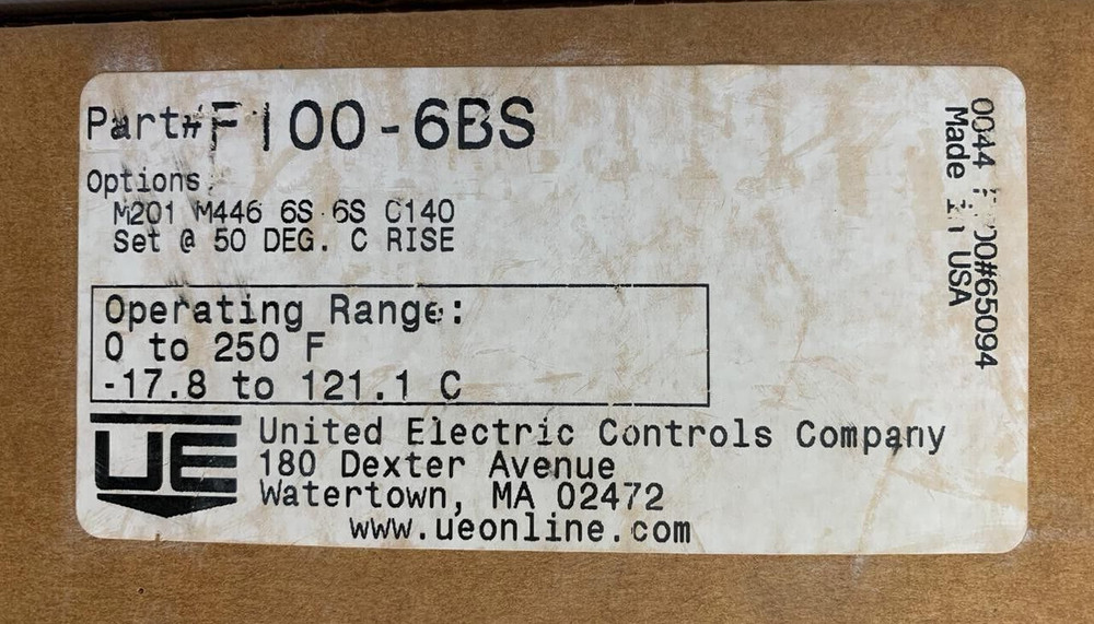 United Electric Controls / Temperature Controller / F100-6BS