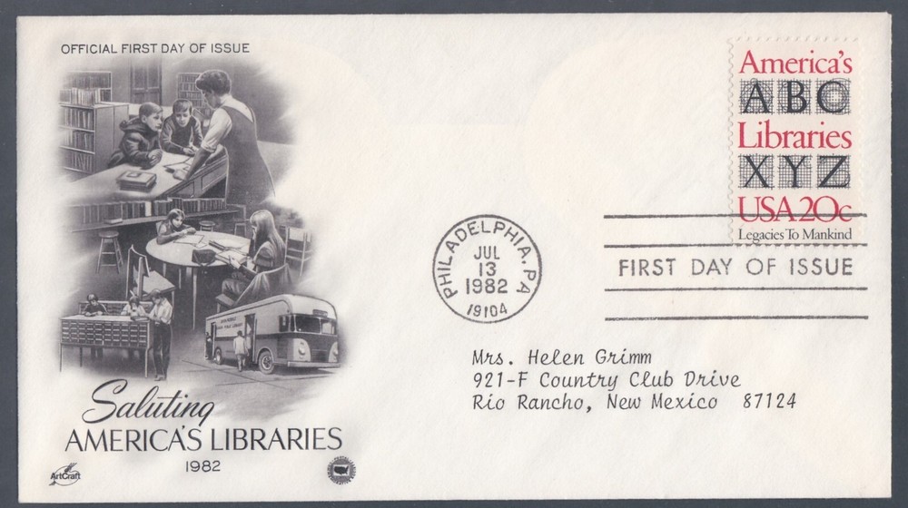 USA 1982 2 FIRST DAY COVERS SALUTING AMERICIAN LIBRARIES WITH CACHETS