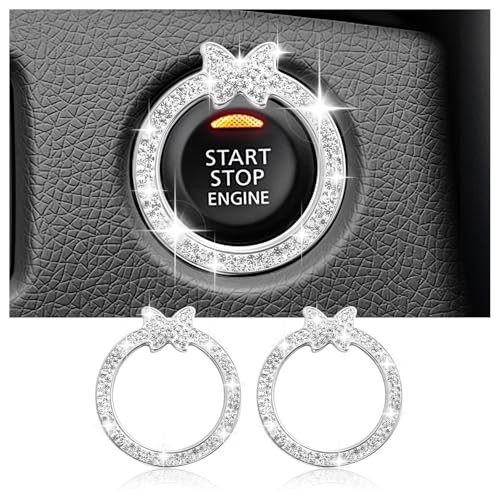 2PCS Bling Butterfly Car Engine Start Button Cover Ring,Car Push to Start