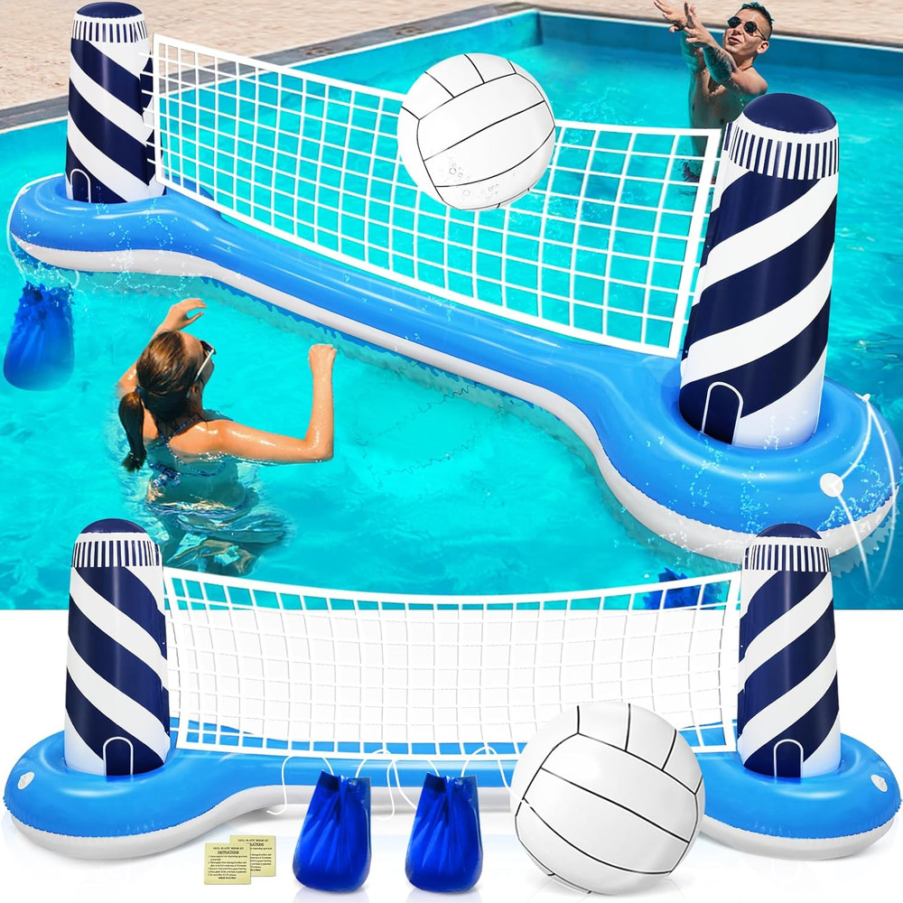 Inflatable Pool Games Volleyball Net Pool Float Set with 19" Beach Ball, Lightho