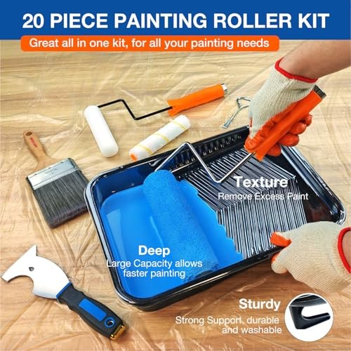 King Origin 20 Piece Paint Roller Kit, Paint Roller 20 Pack, 9" & 6" roller