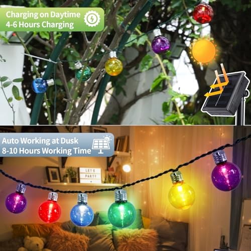 Solar String Lights Outdoor, 7Ft Globe Multicolor String Lights 1 Pack-Colorful