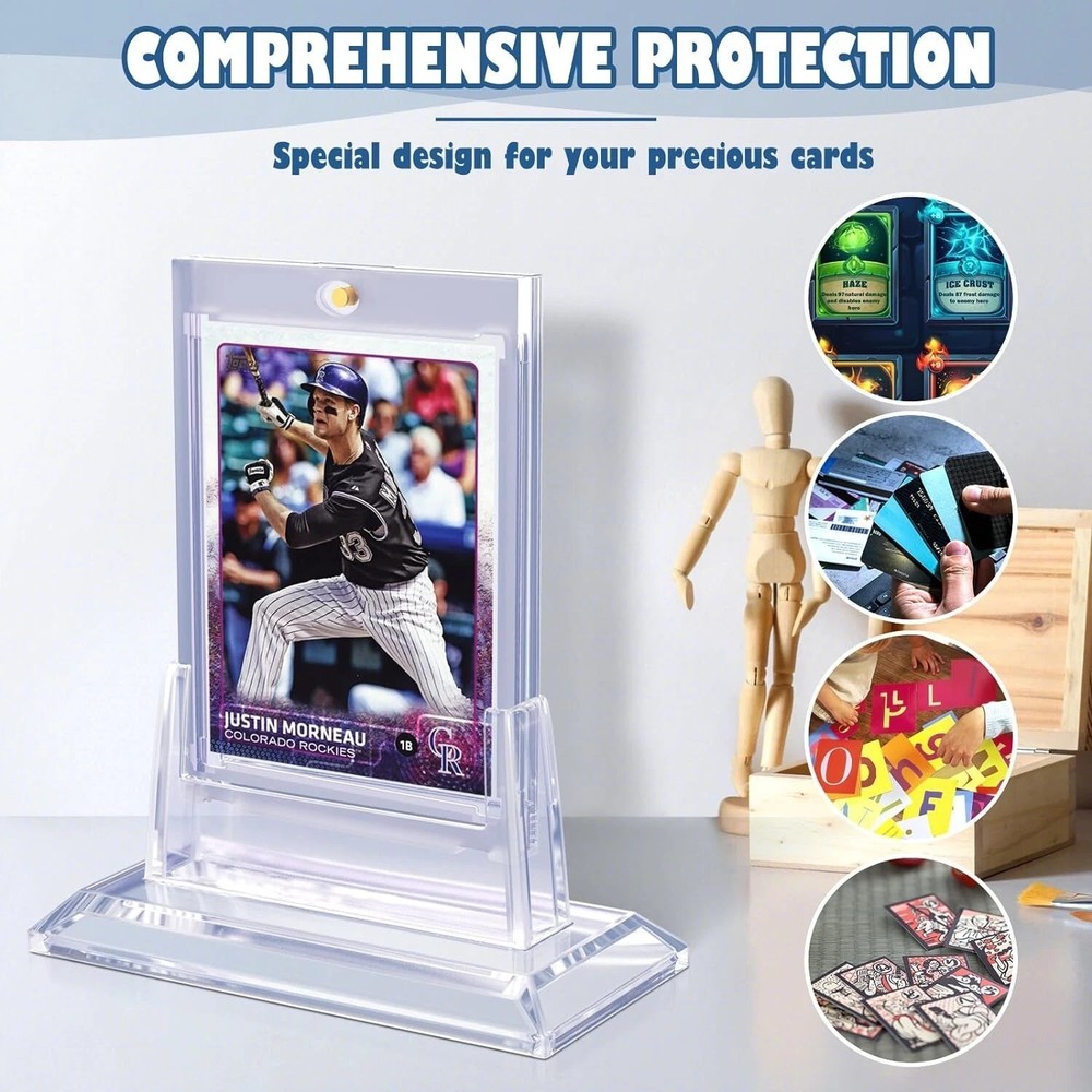 8Pcs Magnetic Card Holders For Trading Card 35Pt Hard Baseball Protector W Stand