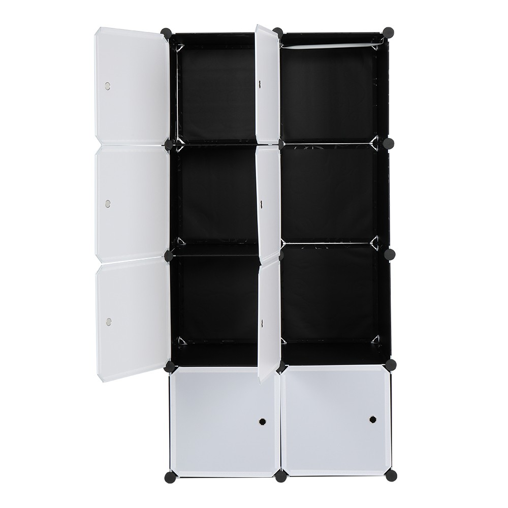 8Cube Stackable PlasticOrganizer,White Doors Black Panels,Modular Closet Cabinet
