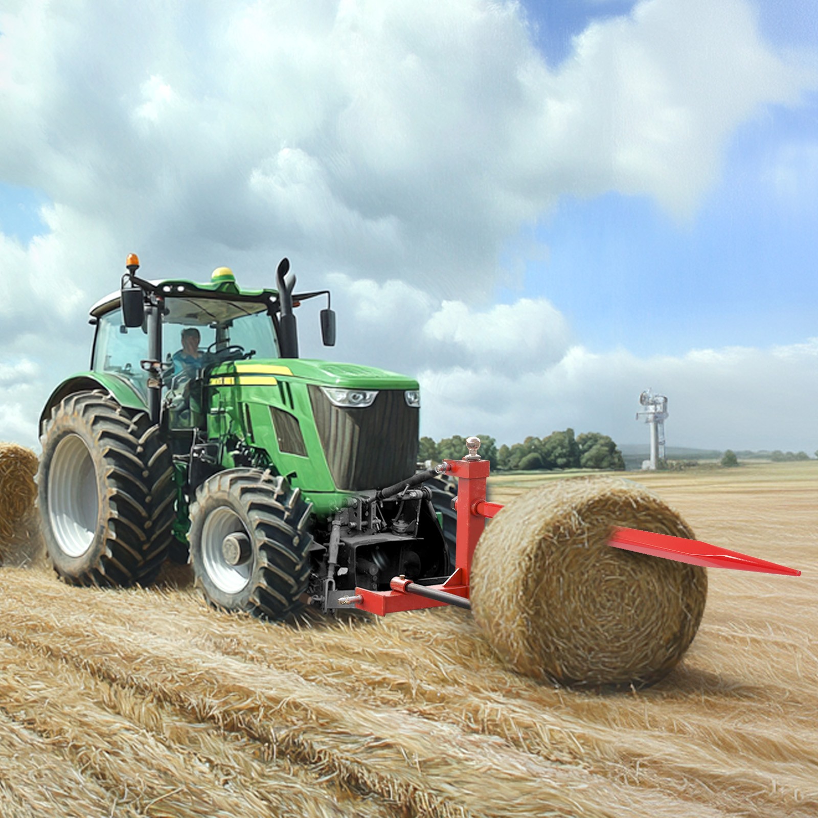 3 Point 3000 LB Hay Bale Spear Receiver Hitch Cat 1 Tractor W/Gooseneck Ball