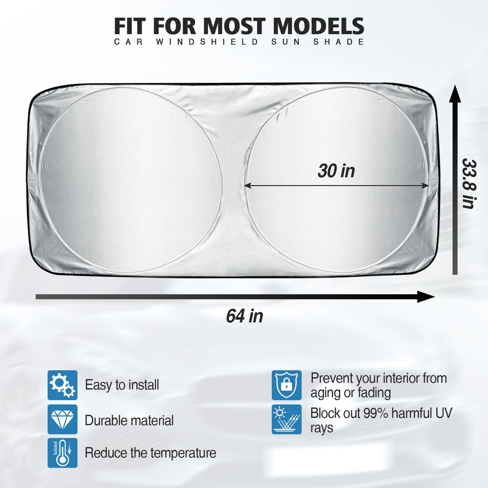 64*33.8"inch Windshield Sun Shade Front Window Screen Visor US Cover Protector