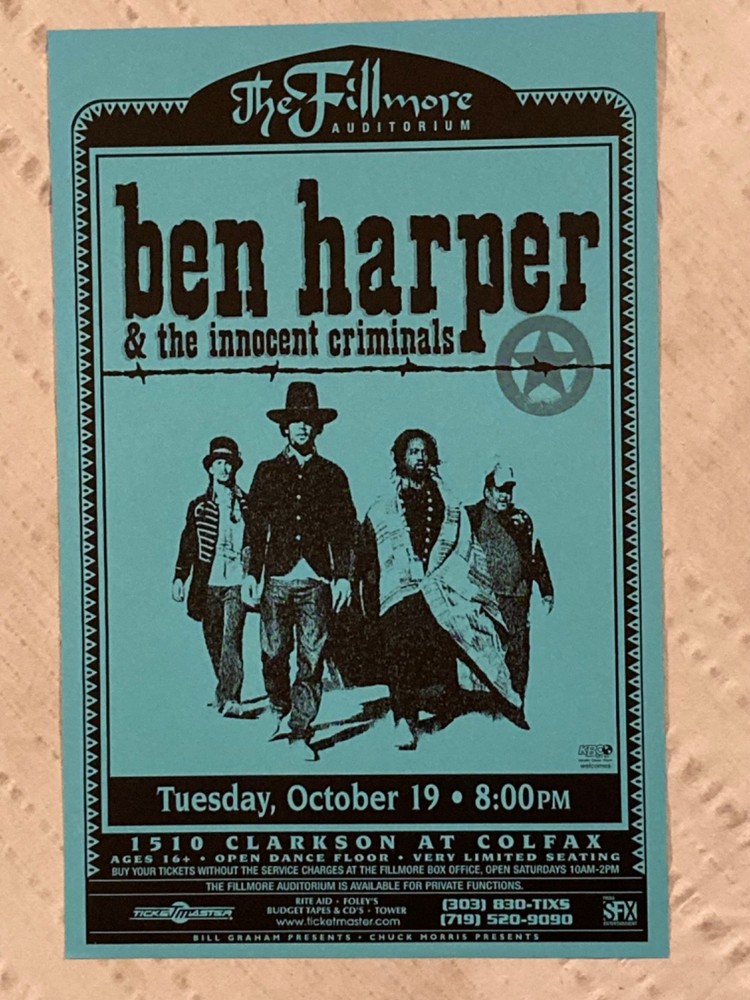 Ben Harper & The Innocent Criminals 1999 Tour Poster Fillmore Denver