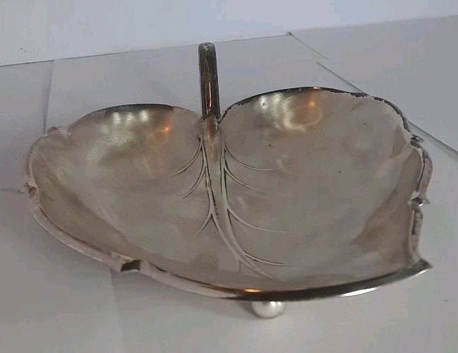 Vintage Silver Plated Leaf Shaped Footed Dish Candy dish Made In Western Germany