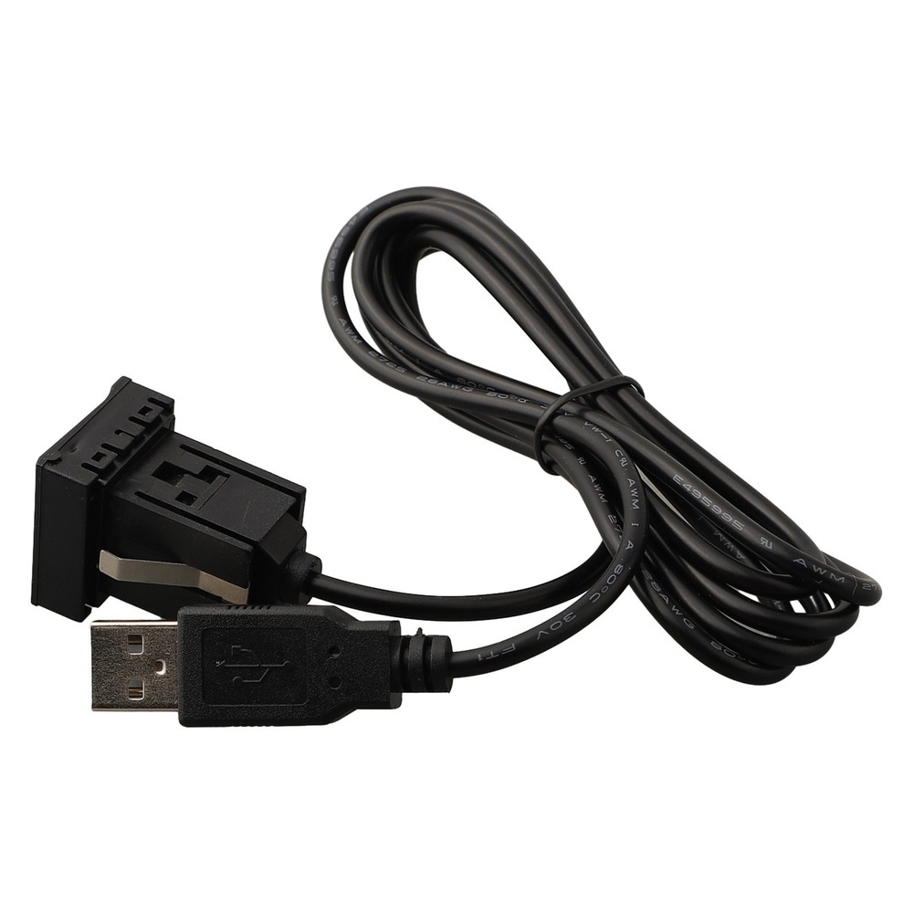 Black Car Dash Flush Mount USB Port Panel with Dual Extension Adapter Cable