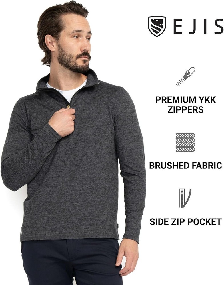 Ejis Men's Conquest Athletic Quarter Zip Heather Dark Grey Pullover