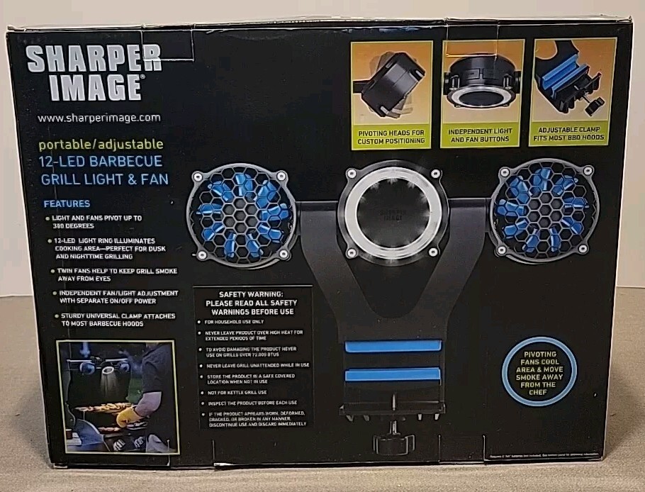 Sharper Image EUC Barbecue Grill Light & Fan BBQ Portable Adjustable 12 LED