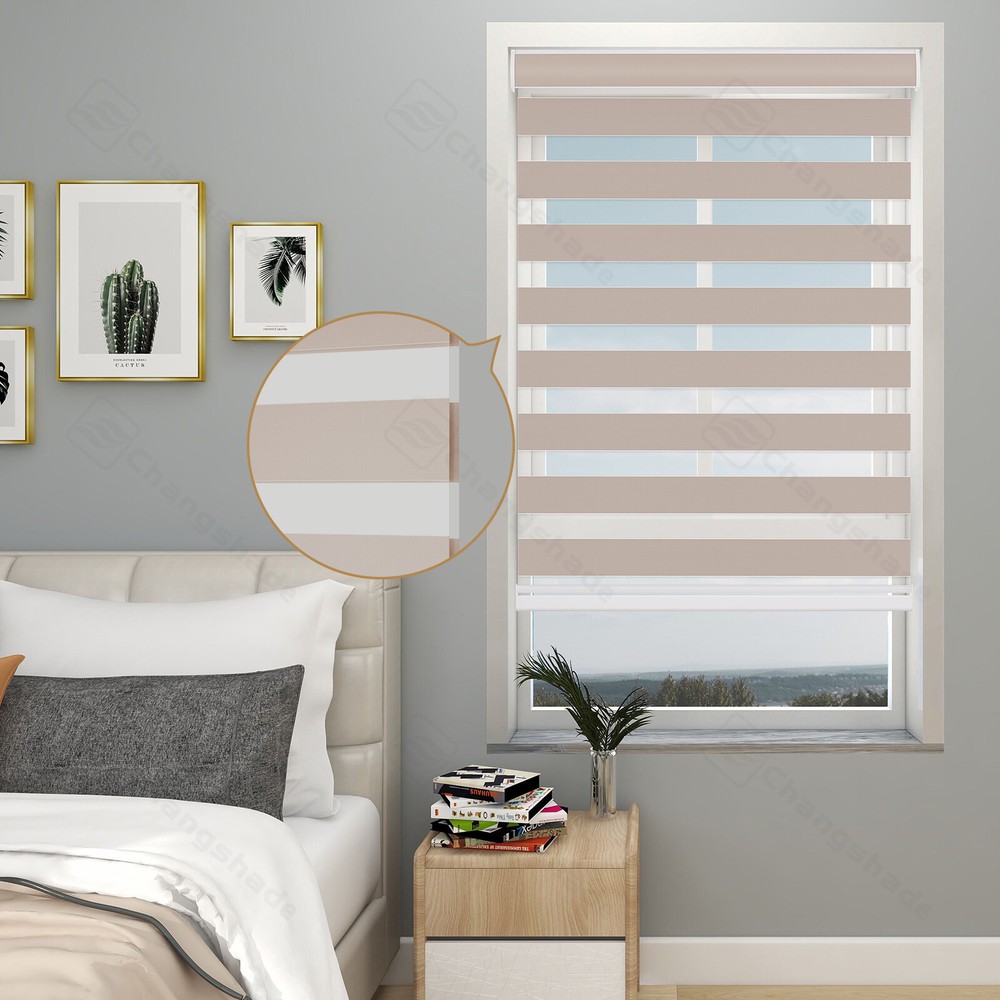 Cordless Customized Size 85% Blackout Dual Layer Zebra Shades Roller Blinds