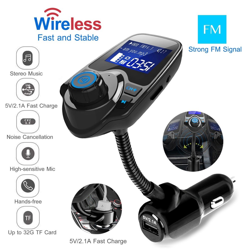 Wireless In-Car FM Transmitter MP3 Radio Adapter Car Fast USB Charger AUX-In TF