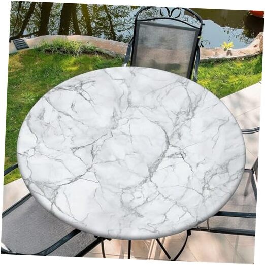 Round Fitted Tablecloth with Elastic Edge Design Table Cover 48" (Round) Marble