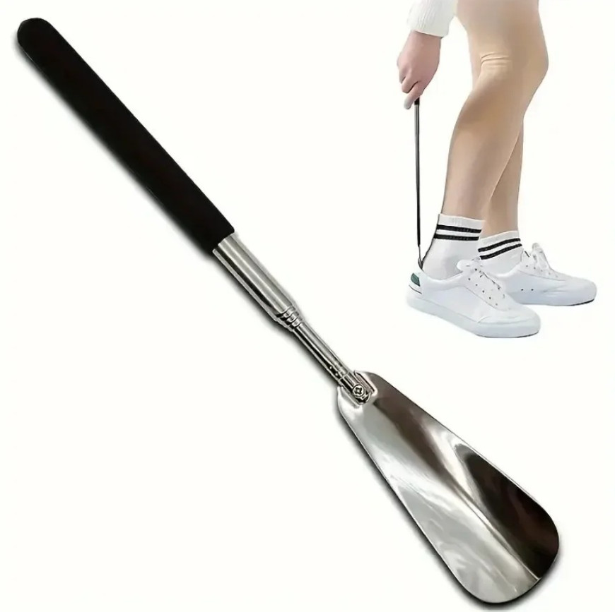 1pc Retractable Stainless Steel Shoehorn Elderly Shoe Helper Puller Tool - NEW