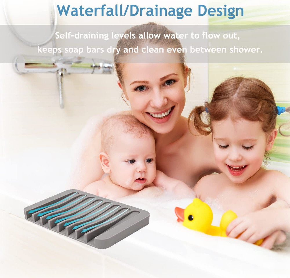 3-Pack Silicone Self-Draining Soap Dishes: Waterfall Drainer Design