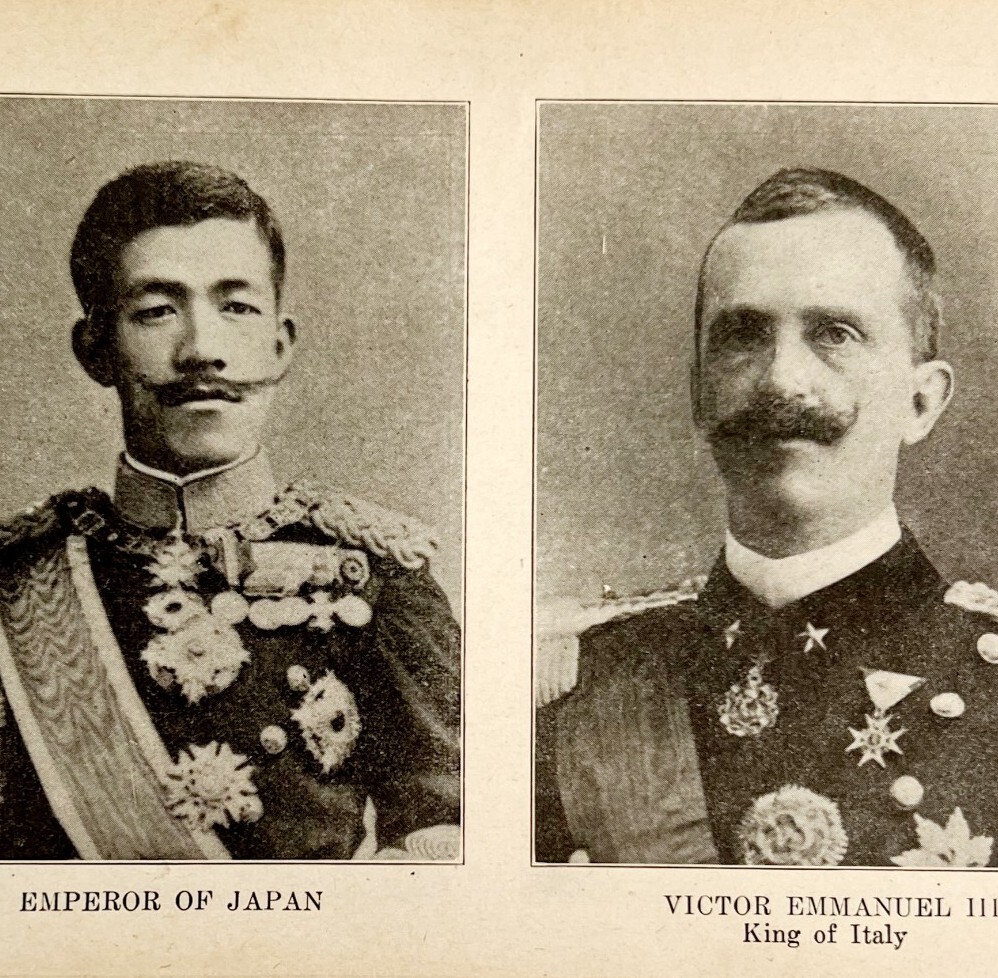 1914 WW1 Print Japan Emperor & Victor Emmanuel III Antique Military Collectible
