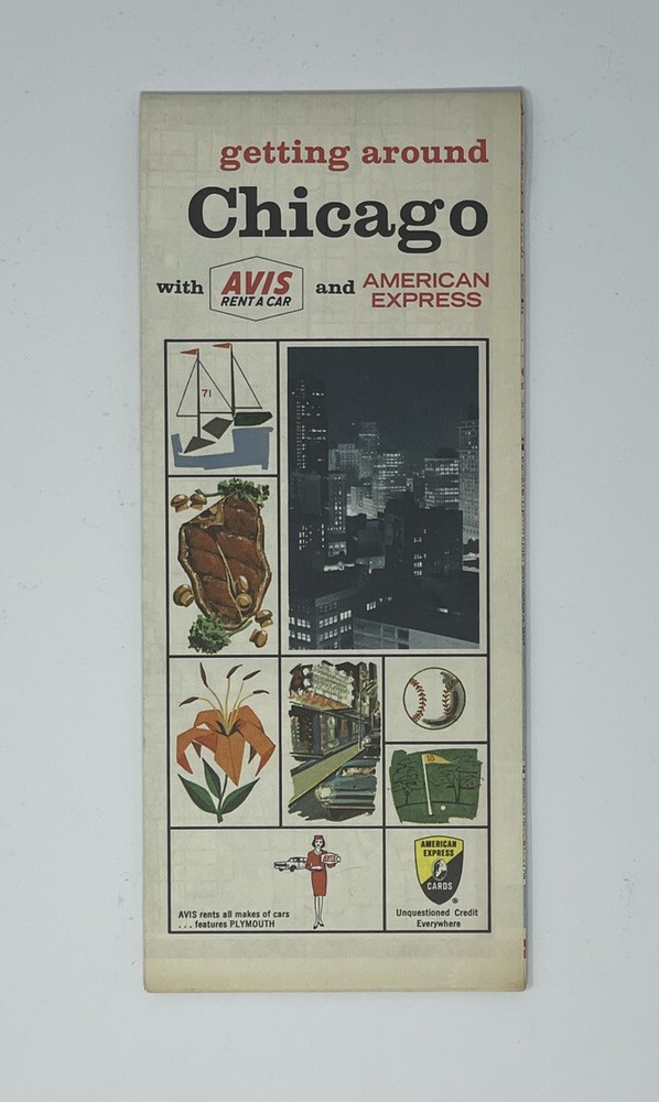 1966 Avis American Express Road Map: Getting Around Chicago - VG+