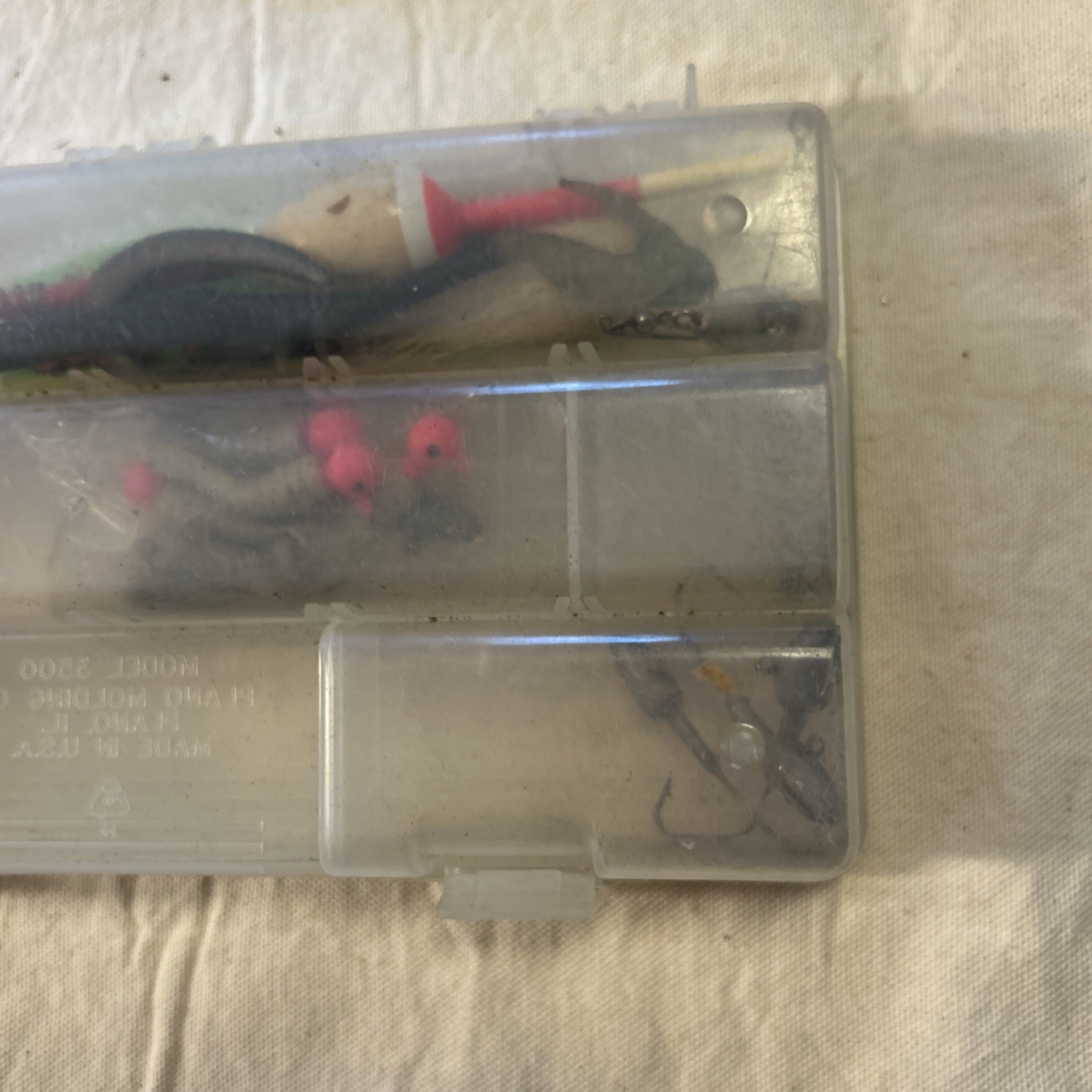 Plano Clear Tackle Box 3500 With Lures Weights Plastic Worms LOT Fishing Fish