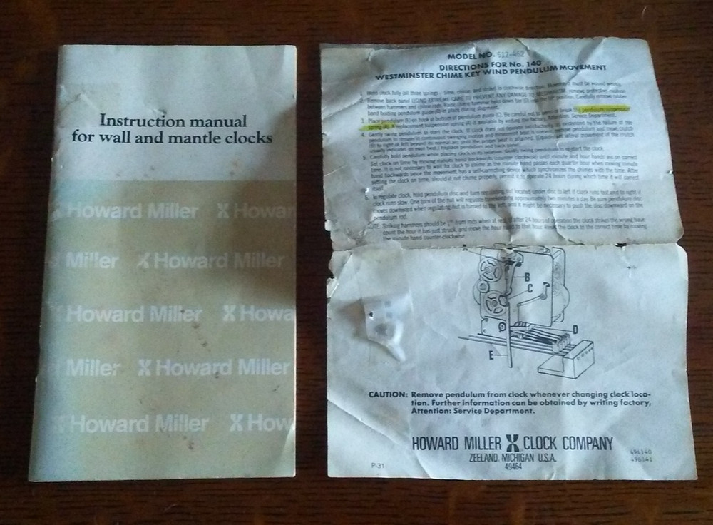 HOWARD MILLER Model #612-462 Westminster Chime Key Wind Pendulum Wall Clock
