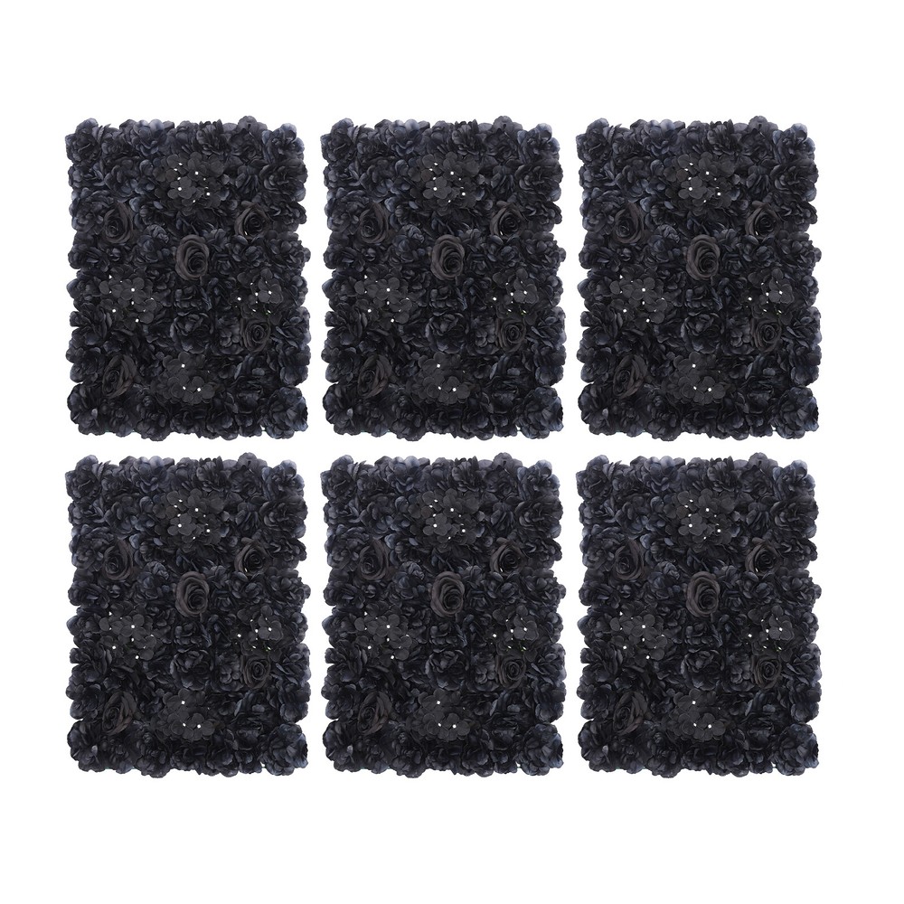 6PCS Black Artificial Flower Wall Panels 60×40cm for Elegant Decor