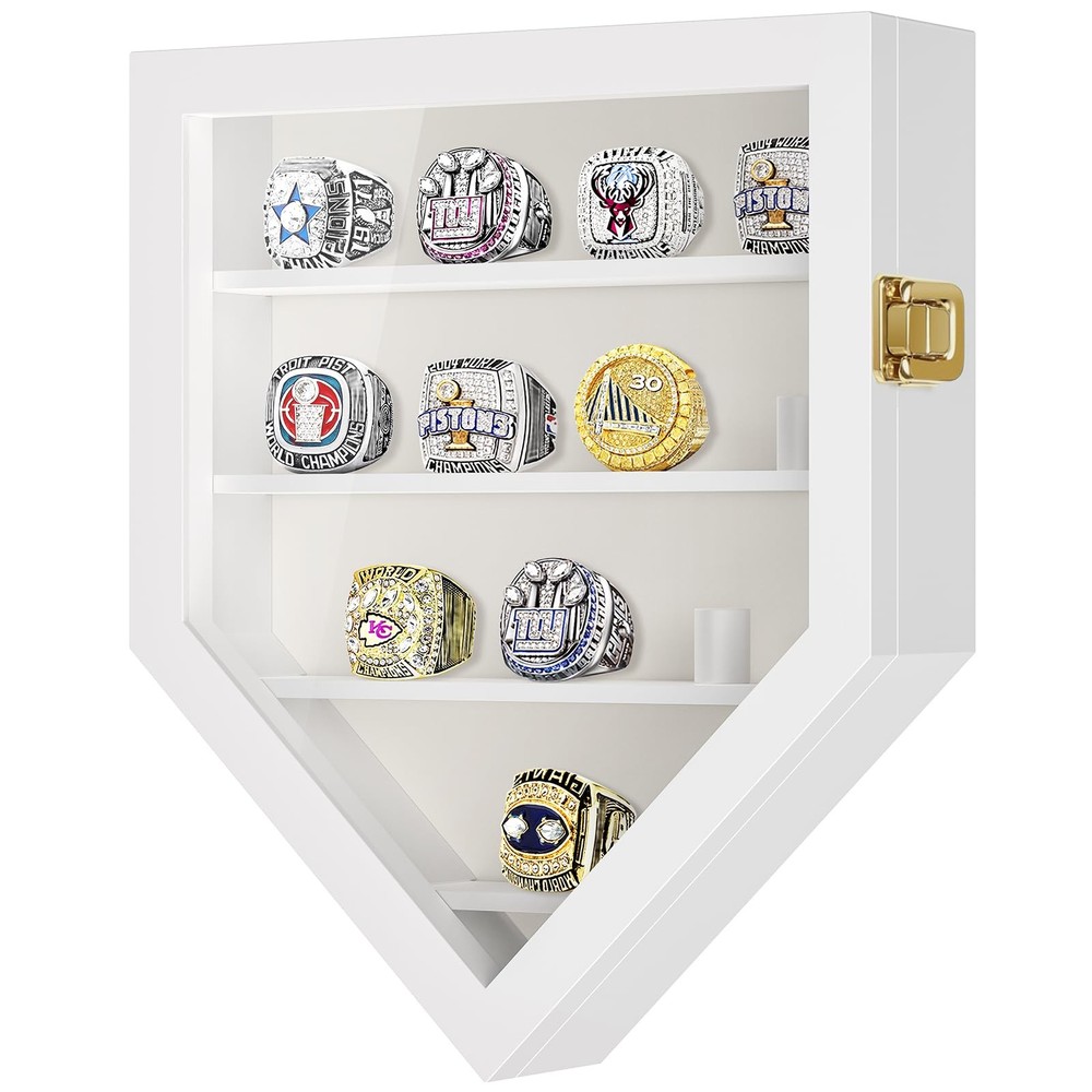 TJ.MOREE Championship Ring Display Case, 12 12 Posts, 12 Posts-white-pentagon