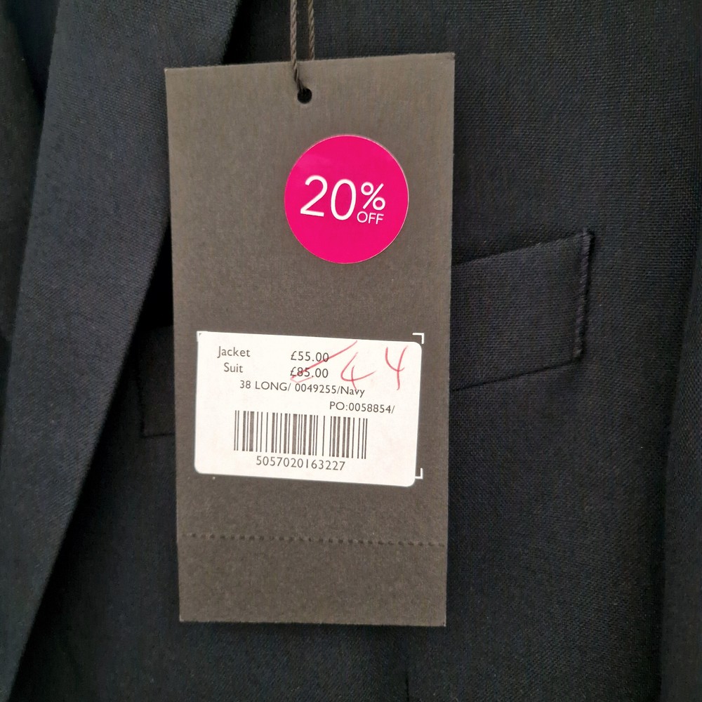 Suit Jacket, Navy Blue Size 38 Long Occasions BNWT