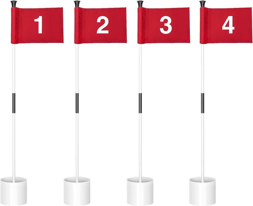 Professional Mini Golf Flagstick Set: Double-Sided Flags with Hole Cup, 4-Pack