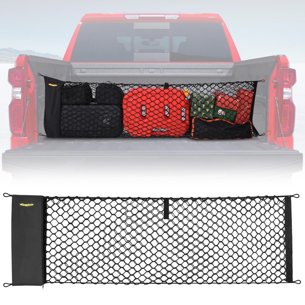 Envelope Style Trunk Cargo Net Compatible with Chevy Silverado 2013-2024 Acce...