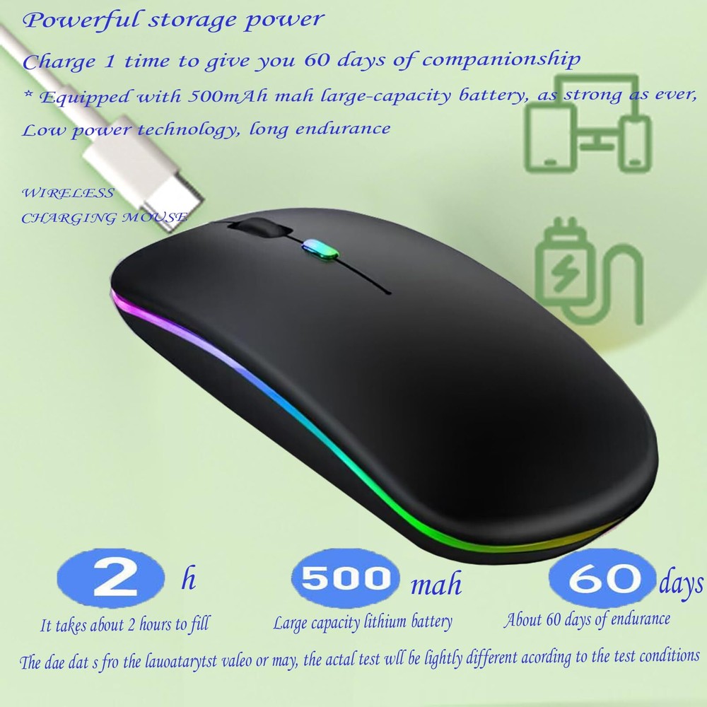 Wireless Slim Silent Mouse Rechargeable Mouse with USB Receiver for PC Computer