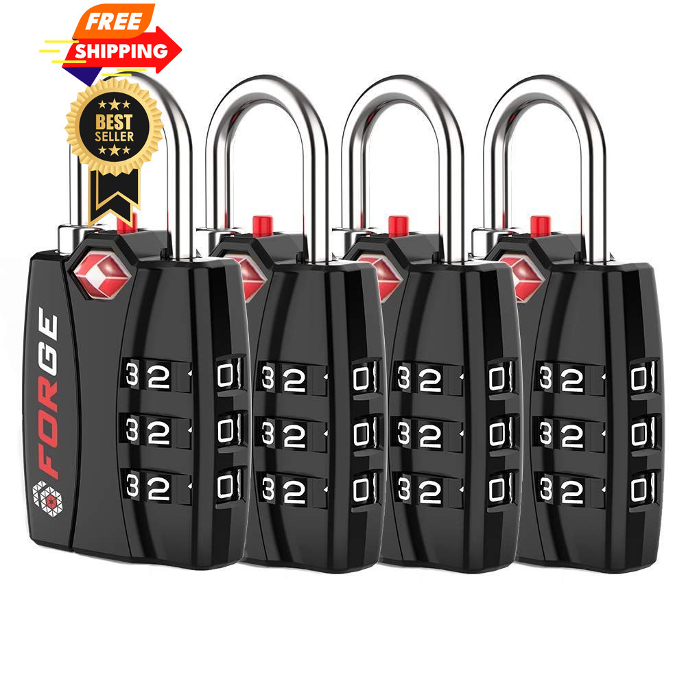 Forge Open Alert TSA Approved Luggage Locks - 3 Digit Combination, Easy Black