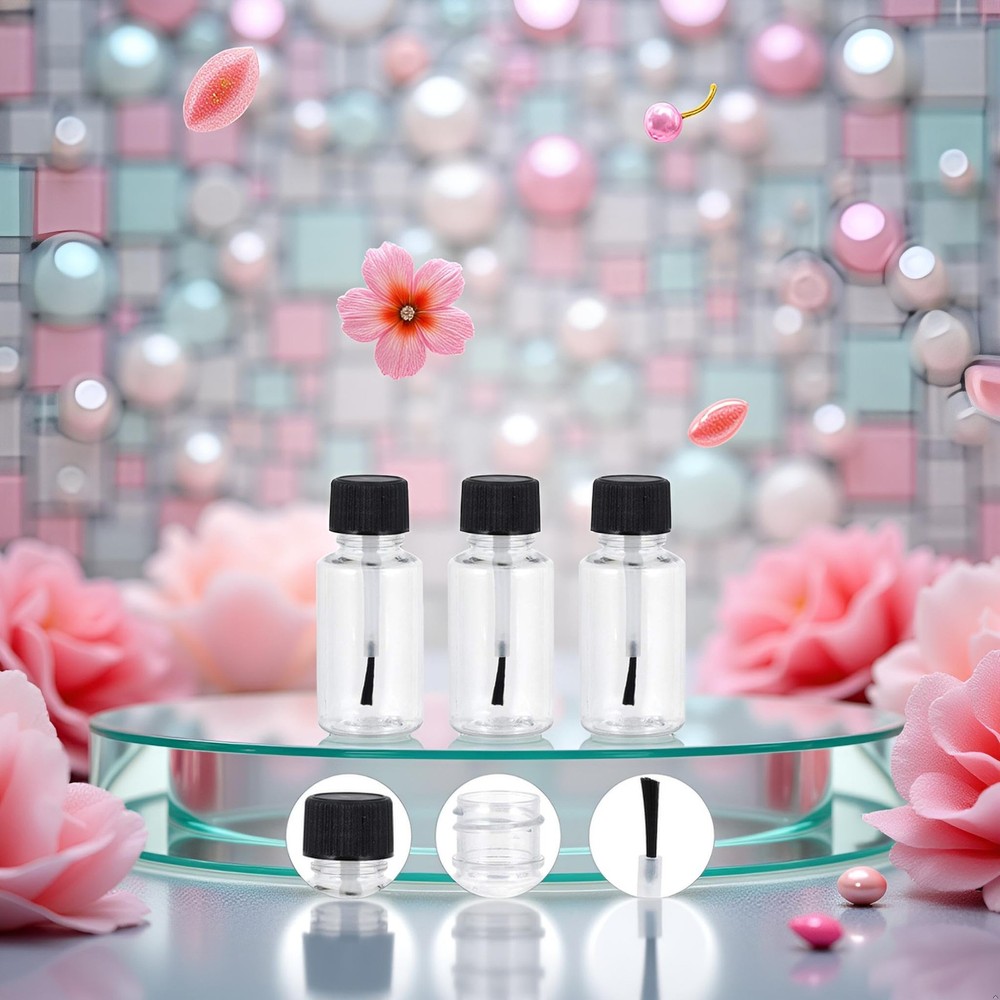 20ml Empty Refillable Nail Polish Bottles Transparent Containers with Brush Cap