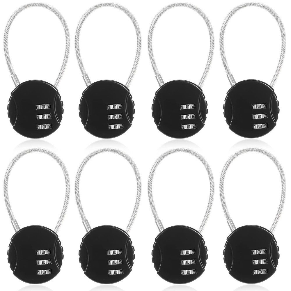 8 Pack Combination Wire Lock 3 Digit Small Combo Luggage Number Cable Padlock...