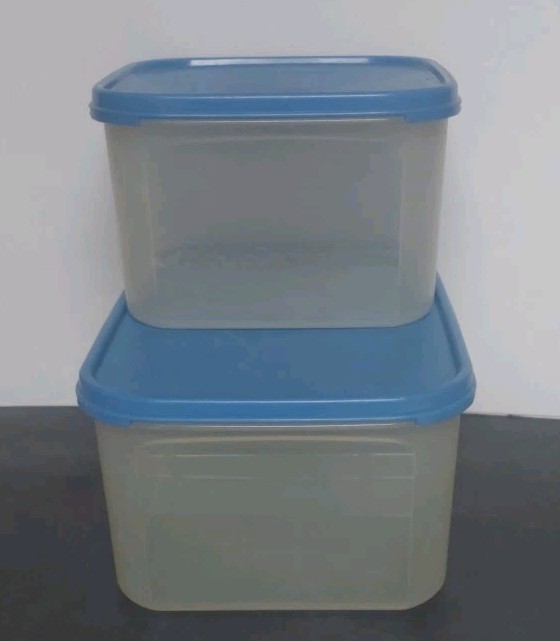 Tupperware Modular Mate Rectangle (18 C) & Square (11 C) Containers w/ Blue Lids
