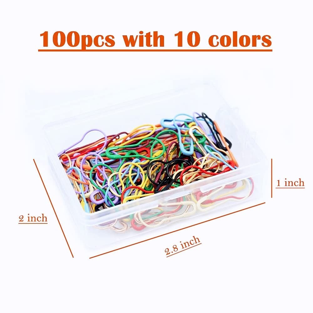 100 Pieces Safety Pins, Bulb Stitch Markers 10 Colors Assorted Metal Calabash.