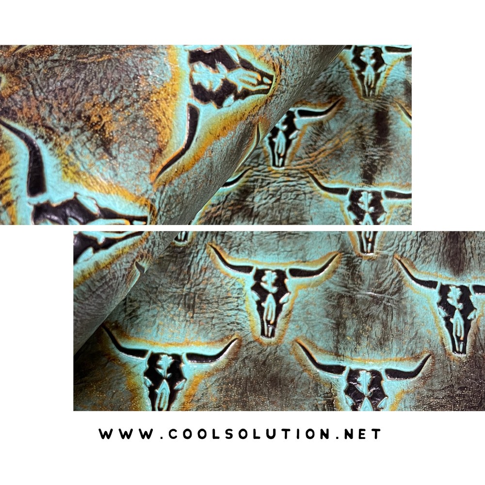 Embossed Leather Mini Longhorn Mustard, Leather Sheets for Bags, Wallets