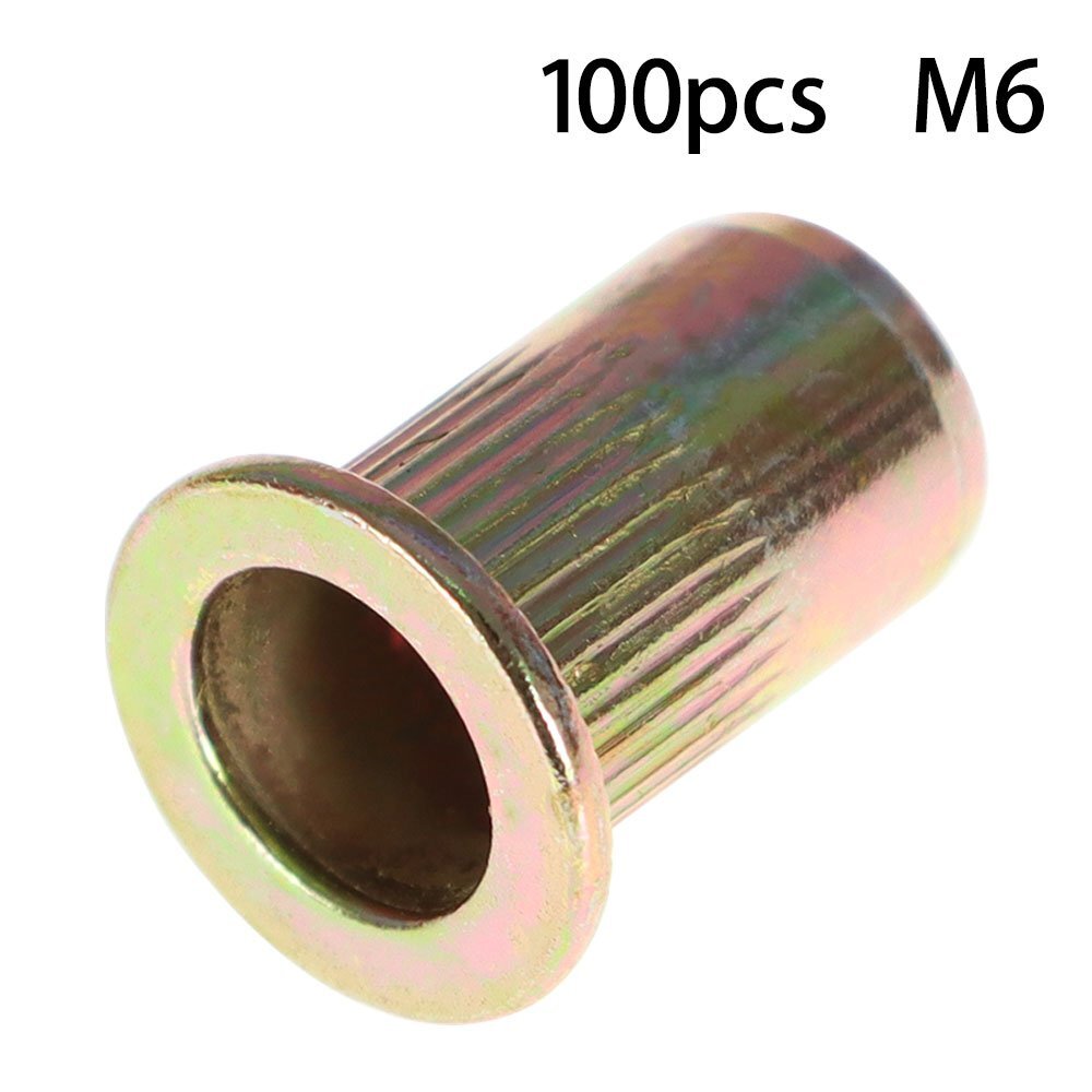 100 Pack Carbon Steel M6 Metric Rivet Nut Flat Head Threaded Insert Nutsert