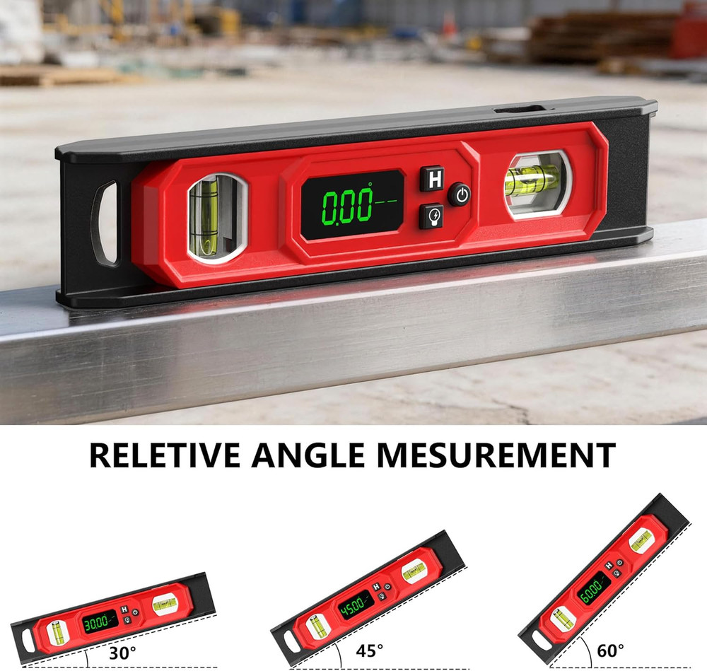 Digital Level 9-Inch, Torpedo Level and Protractor with Bright LED Display, Magn