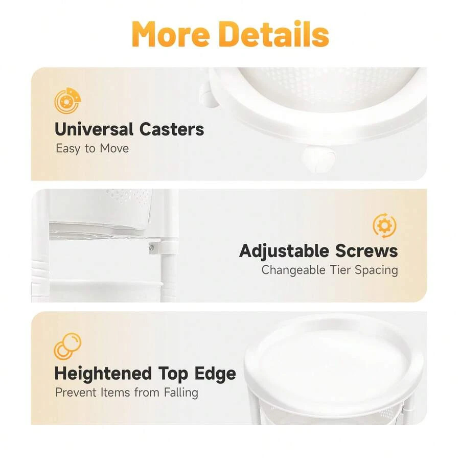 NEW 5-Tier Rotating Storage Shelf With Casters, Adjustable Height, Modern White