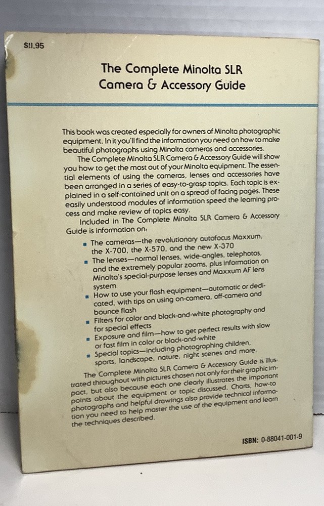 MINOLTA MAXXUM SLR CAMERA AND ACCESSORY GUIDE 1985