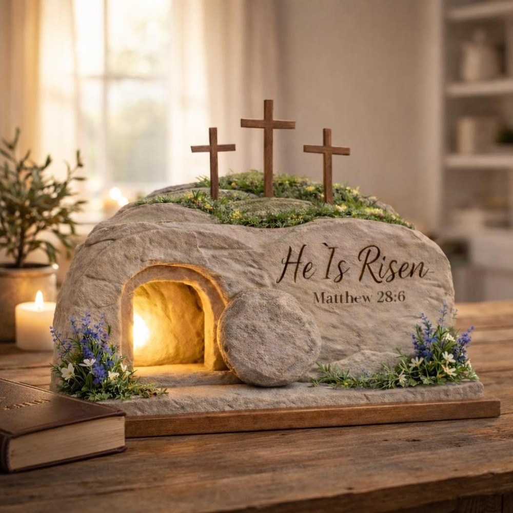 He Is Risen Empty Tomb 2 Layer Wooden Block, Easter Decor, Christian Resurrectio