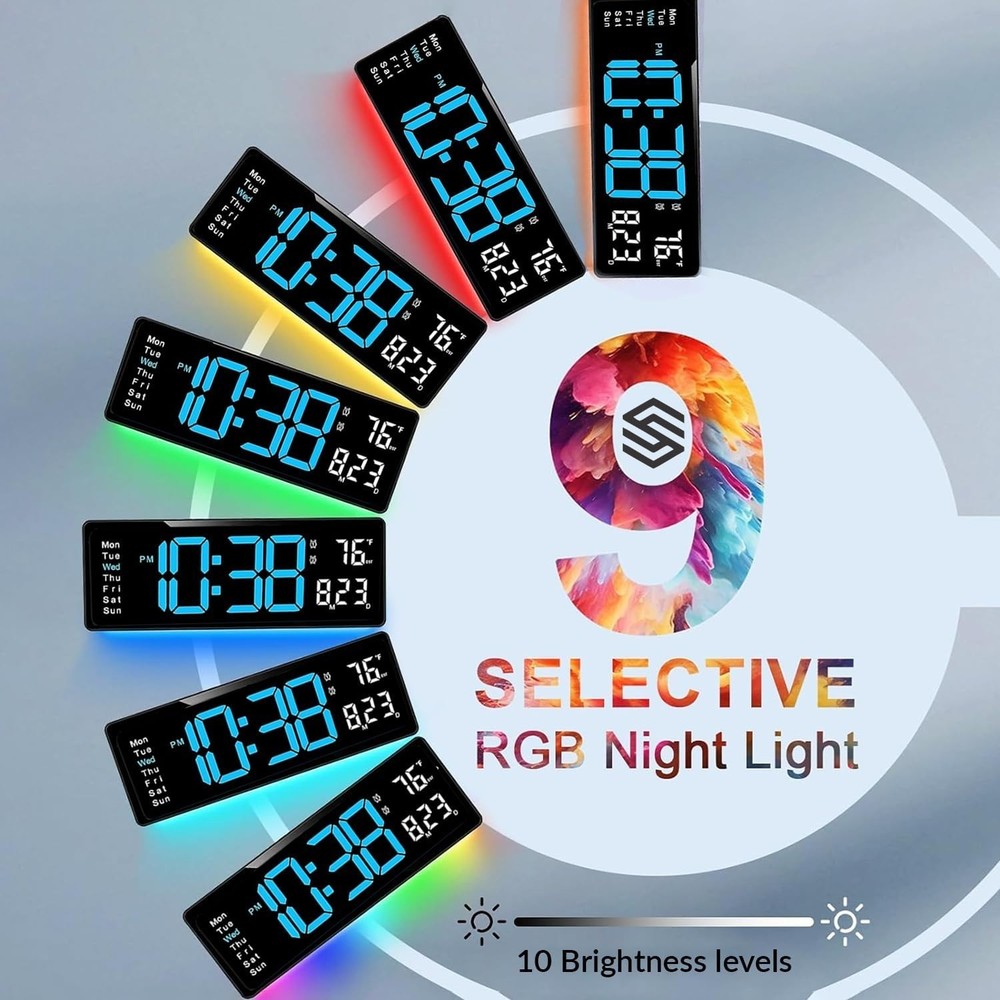 Digital Wall Clock, 16.5" Large Display Digital Clock with 10 RGB Color Changing