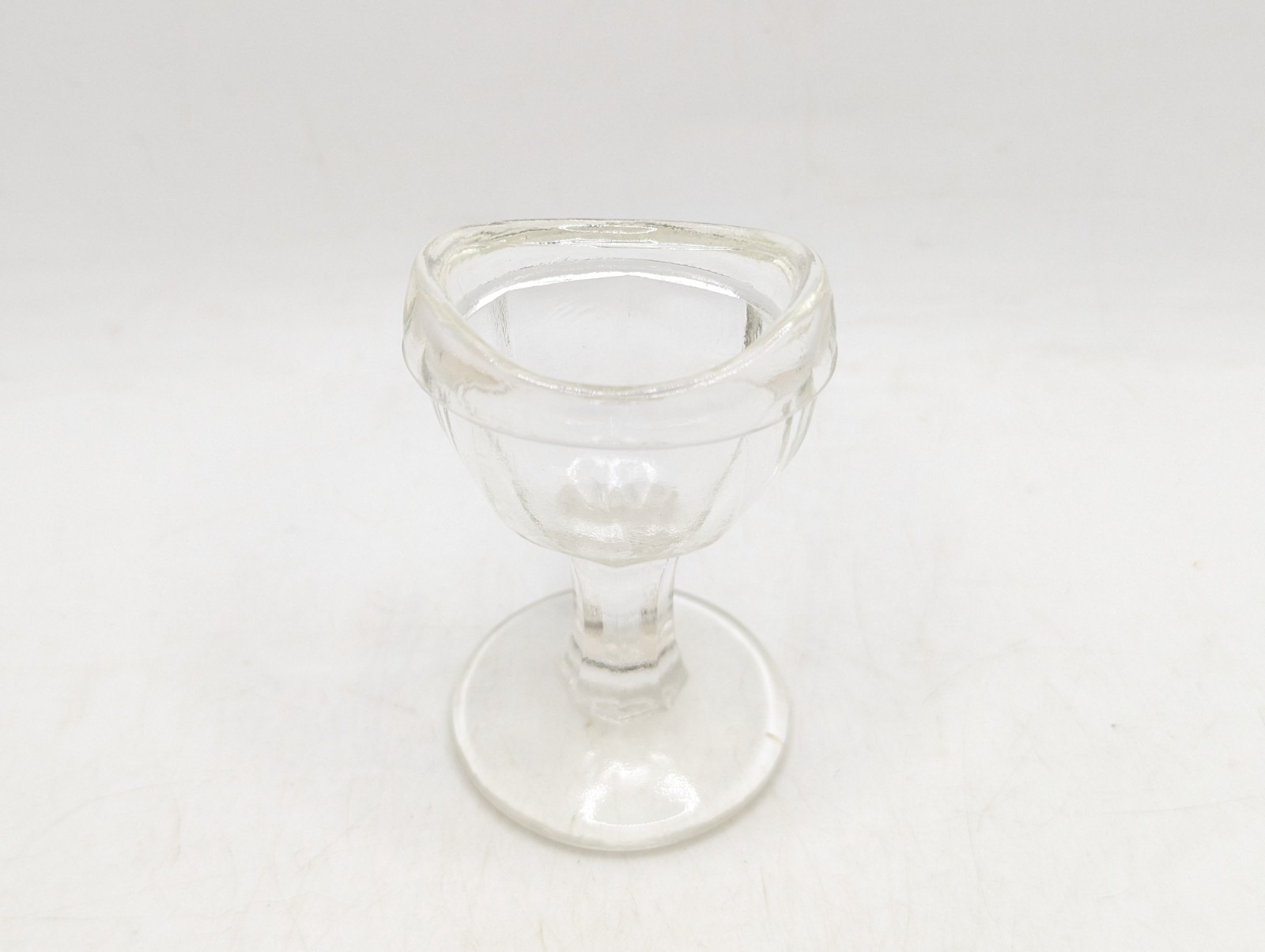 Vintage Glass Optical Eye Wash Cup Clear Glass 8 Panel Pedestal Marked G
