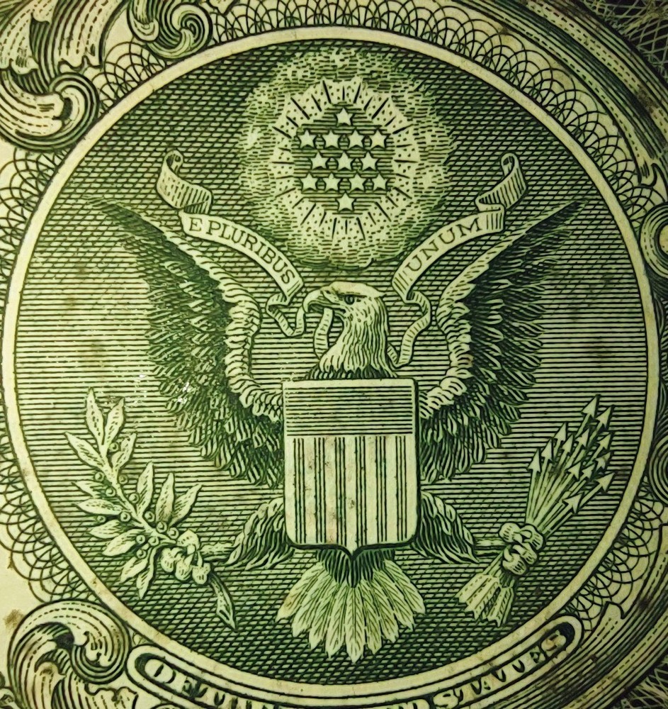 RARE ONE DOLLAR BILL WITH BLACK INK SPLASHED ALL OVER THE FRONT AND BACK.