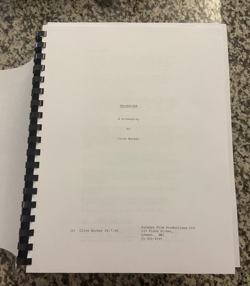 Hellraiser Horror Movie Script Reprint Full Screenplay Script
