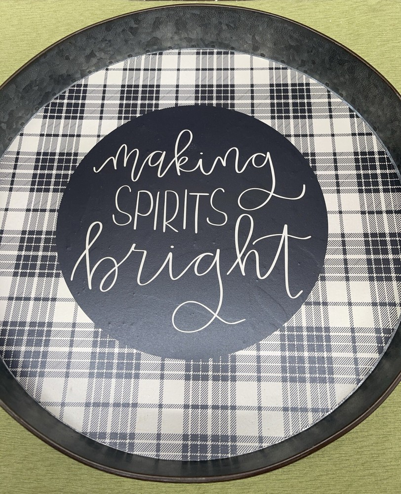 Christmas Decor Plaid “Making Spirits Bright” Rustic 15 1/2” Tray