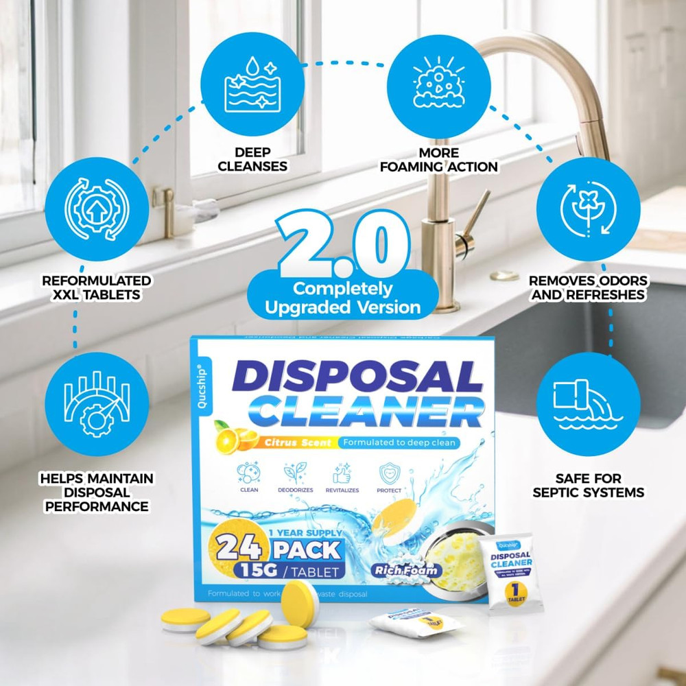 Garbage Disposal Cleaner and Deodorizer Tablets - 24 Pack, Powerful XXL Foaming